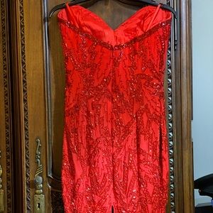 Red cocktail beaded dress.